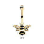 Invictus | 14k gold | Pave Set Round Clear CZ Enamel Bee Navel Curve | 14g 7/16