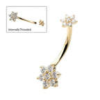 Invictus | 14k gold | Pronged Round Clear CZ Double Flower Navel Curve | 14g 7/16