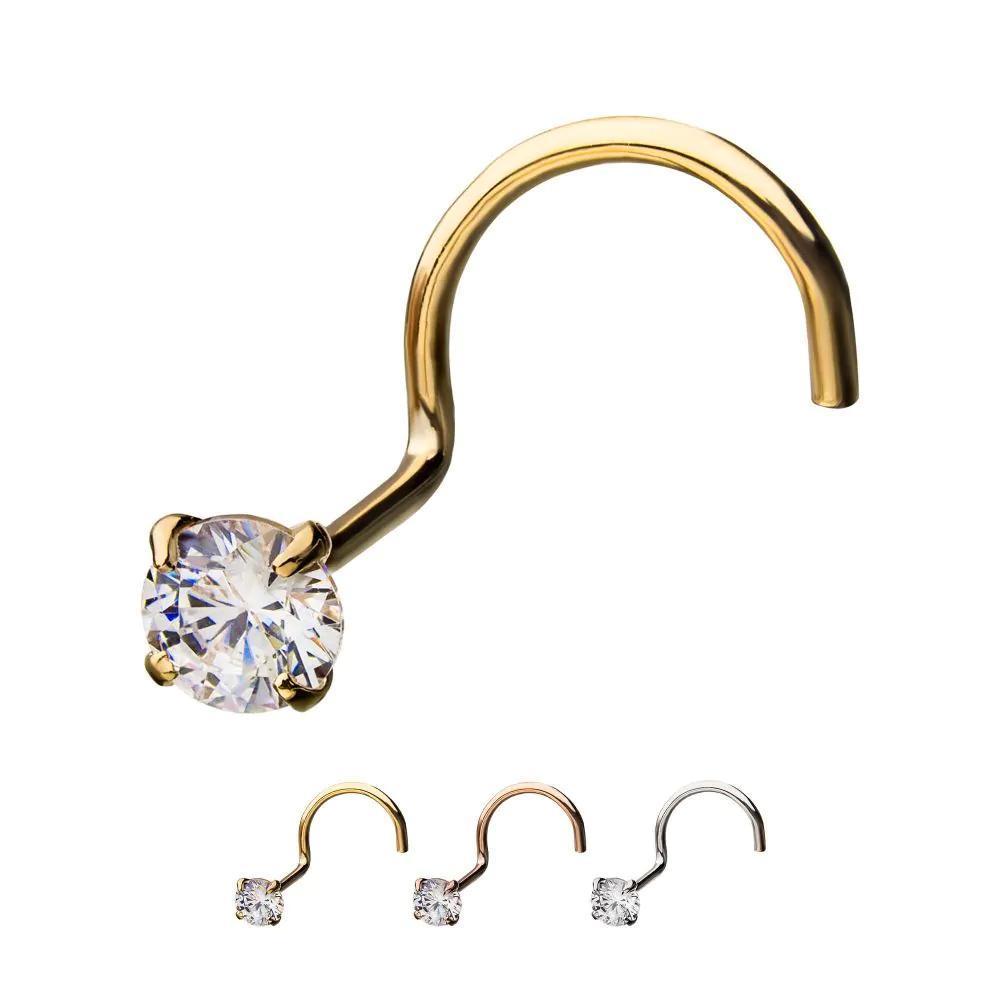 Invictus | 14k gold | Nose Screw | 3mm Prong Set Clear CZ