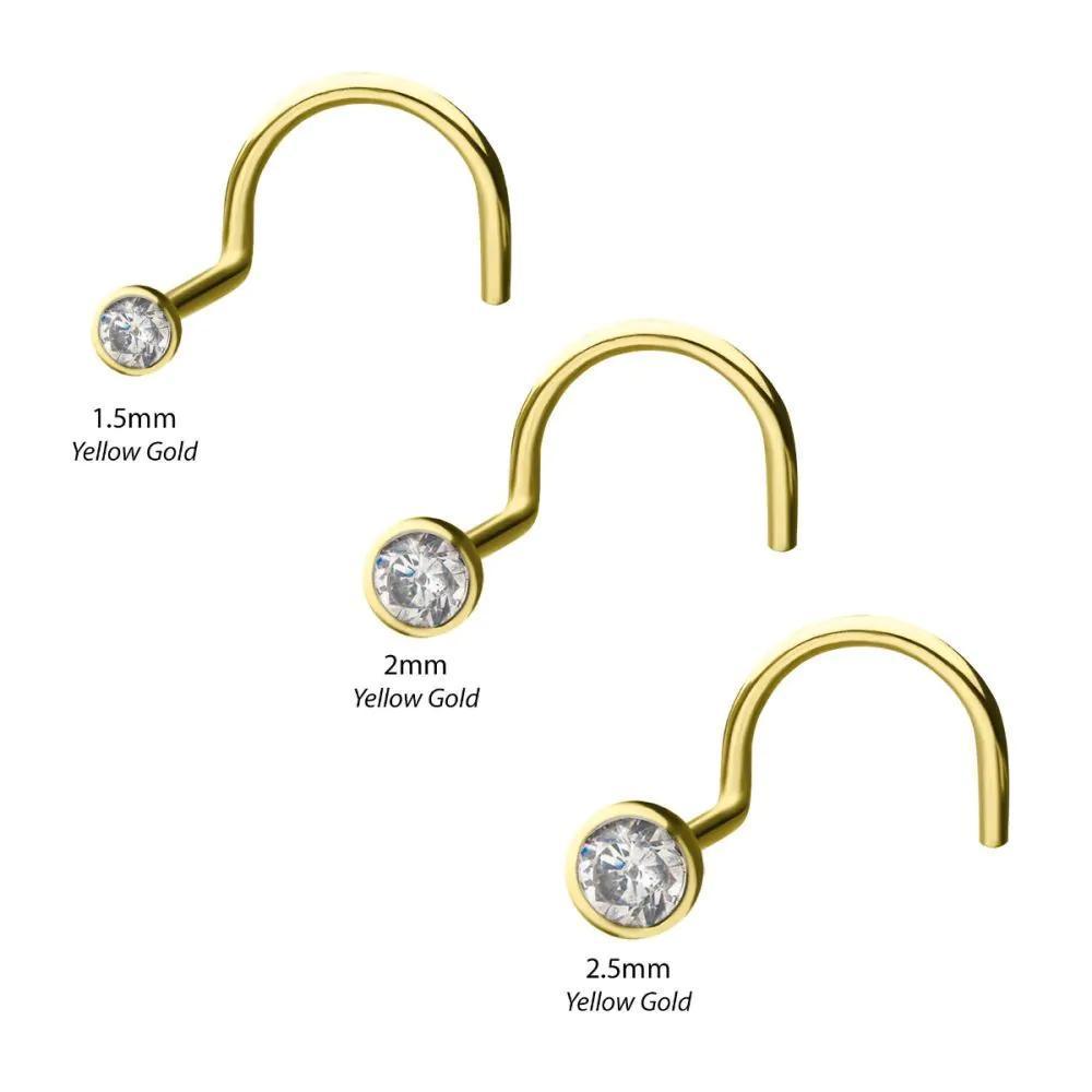 Invictus | 14k gold | Nose Screw | Bezel Set Gem | Clear CZ
