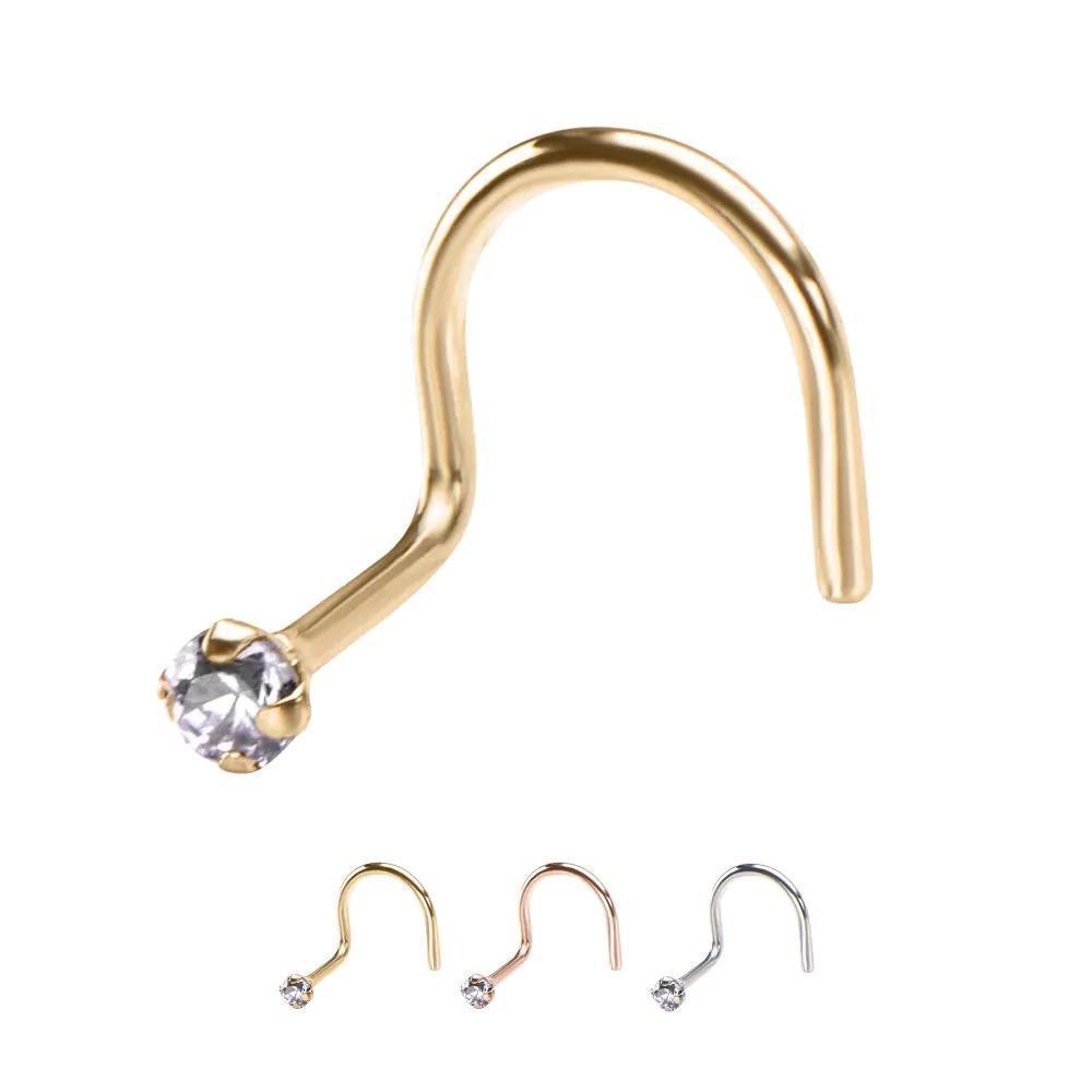 Invictus | 14k gold | Prong Set Nose Screw | CZ