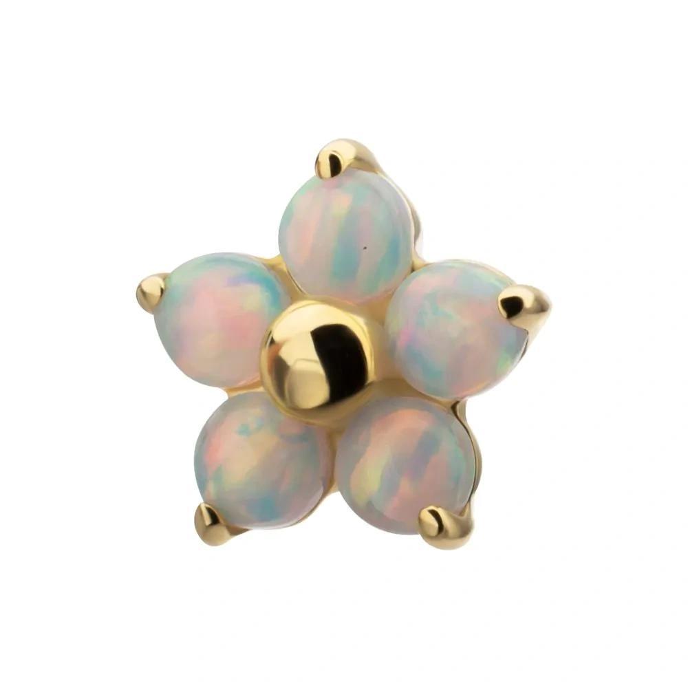 Invictus | 14k gold | 5-Petal Flower | Synthetic White Opal