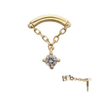 Invictus | 14k gold | Curved Bar with 4-Prong Chain Dangle | CZ