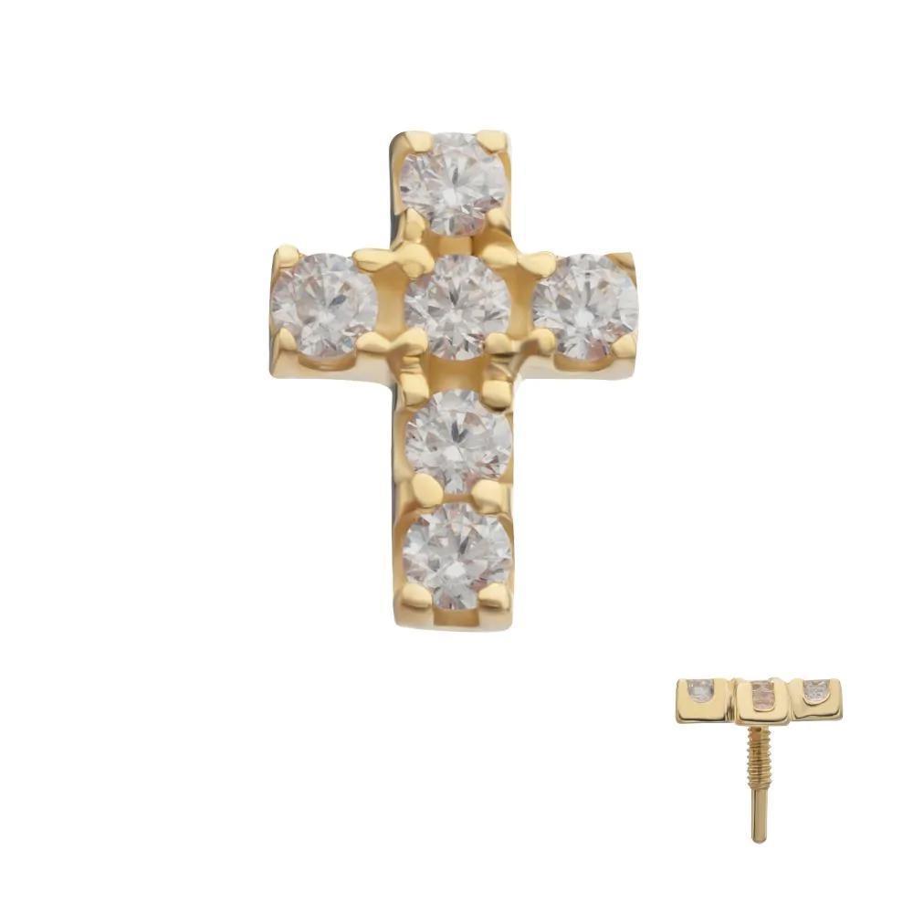 Invictus | 14k gold | Internally threaded | Pave Cross | Clear CZ