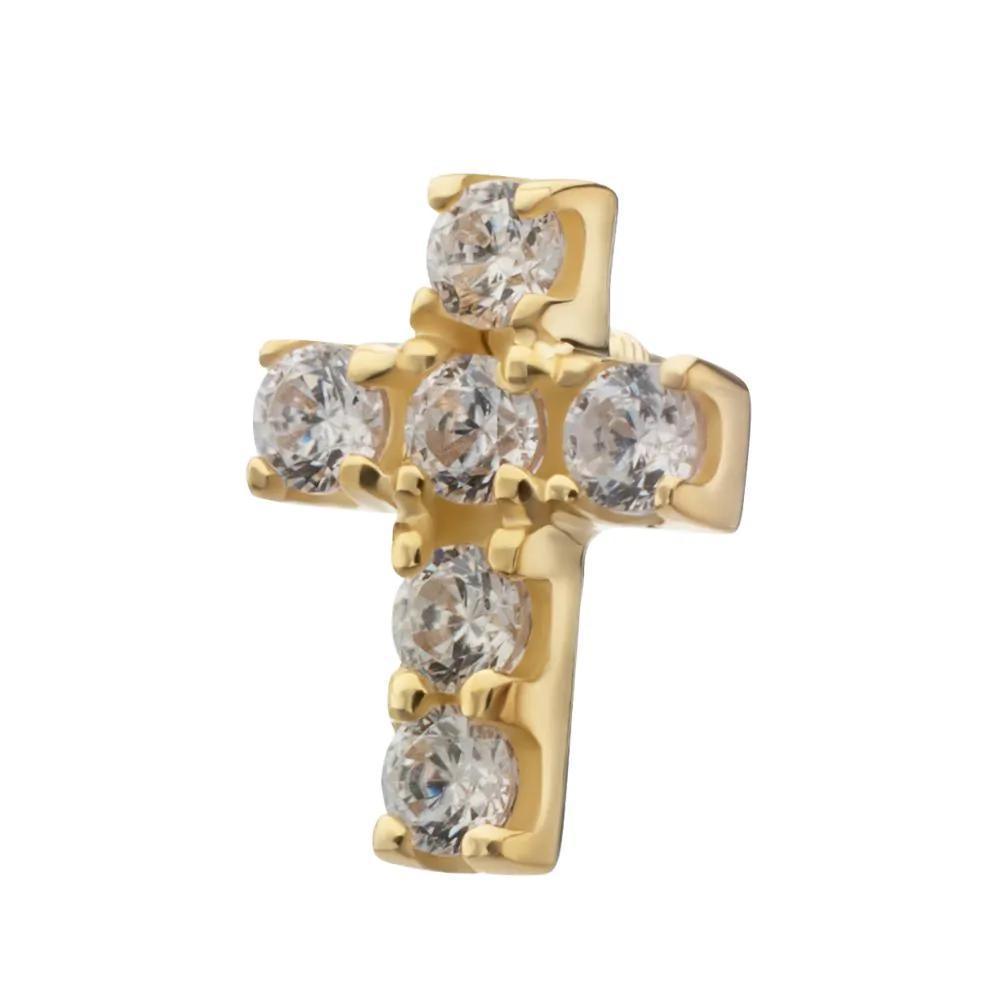 Invictus | 14k gold | Internally threaded | Pave Cross | Clear CZ