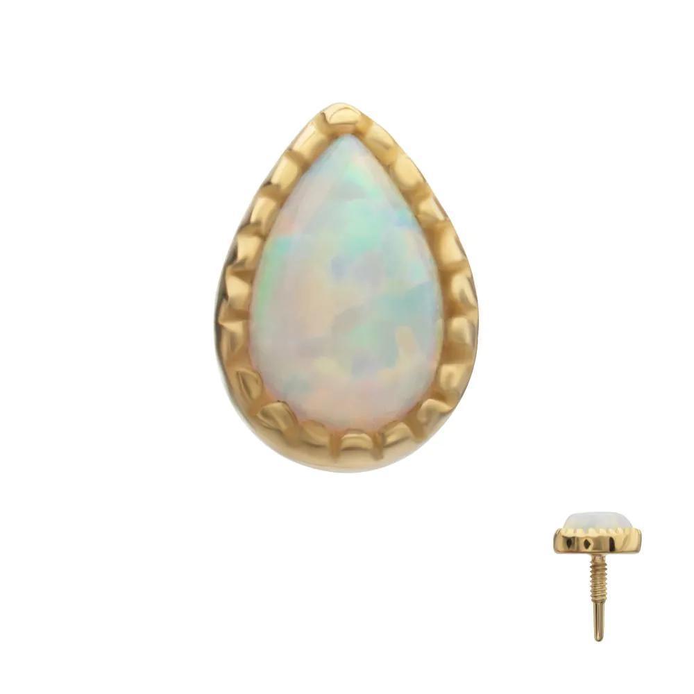 Invictus | 14k gold | Milgrain Teardrop | Synthetic White Opal
