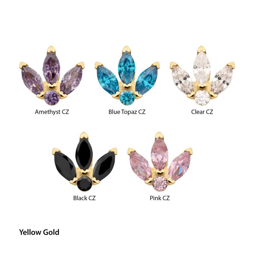 Invictus | 14k gold |  Marquise Fan with Central Round CZ Gem Top | Cubic Zirconia