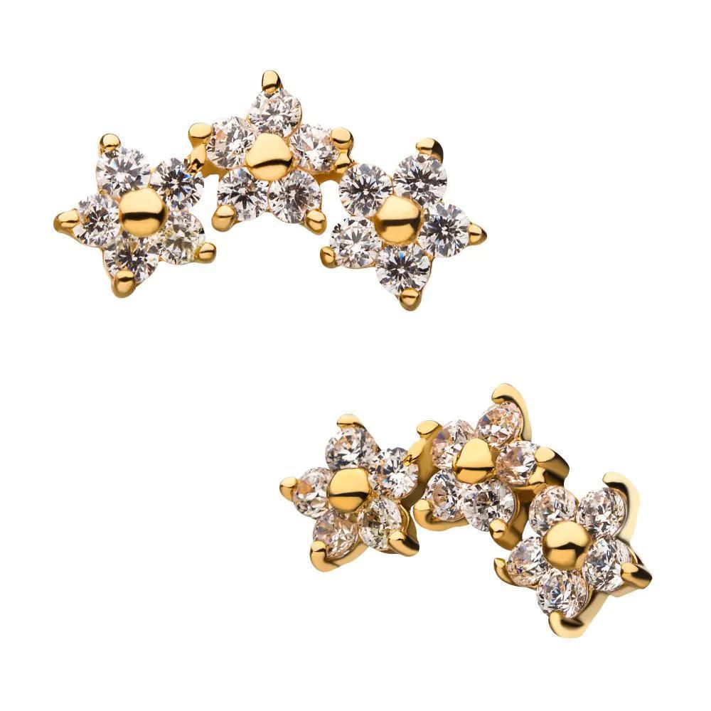 Invictus | 14k gold | 3 Curved Flower Cluster | CZ