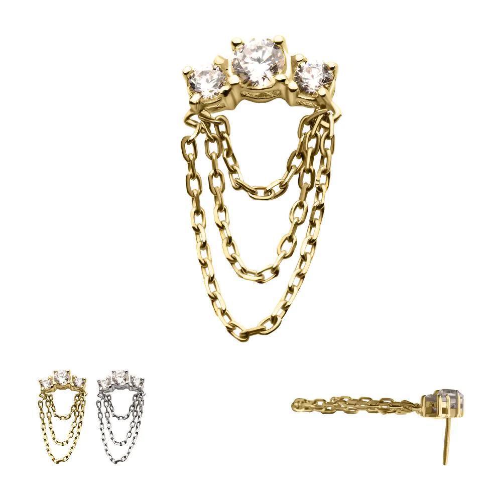 Invictus | 14k gold | 3-Cluster Prong Clear CZ 3-Tier Chain Dangle