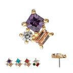 Invictus | 14k gold | 3-Cluster Round, Square & Baguette Prong Set Multi-Gem Top