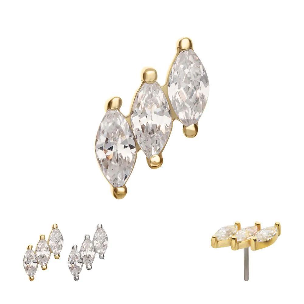 Invictus | 14k gold | 3-cluster Staggered Marquise | CZ