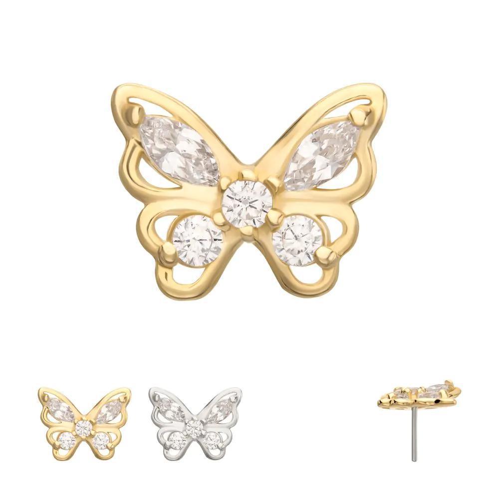 Invictus | 14k gold | 3D Butterfly Round & Marquise Gem Top | Clear CZ
