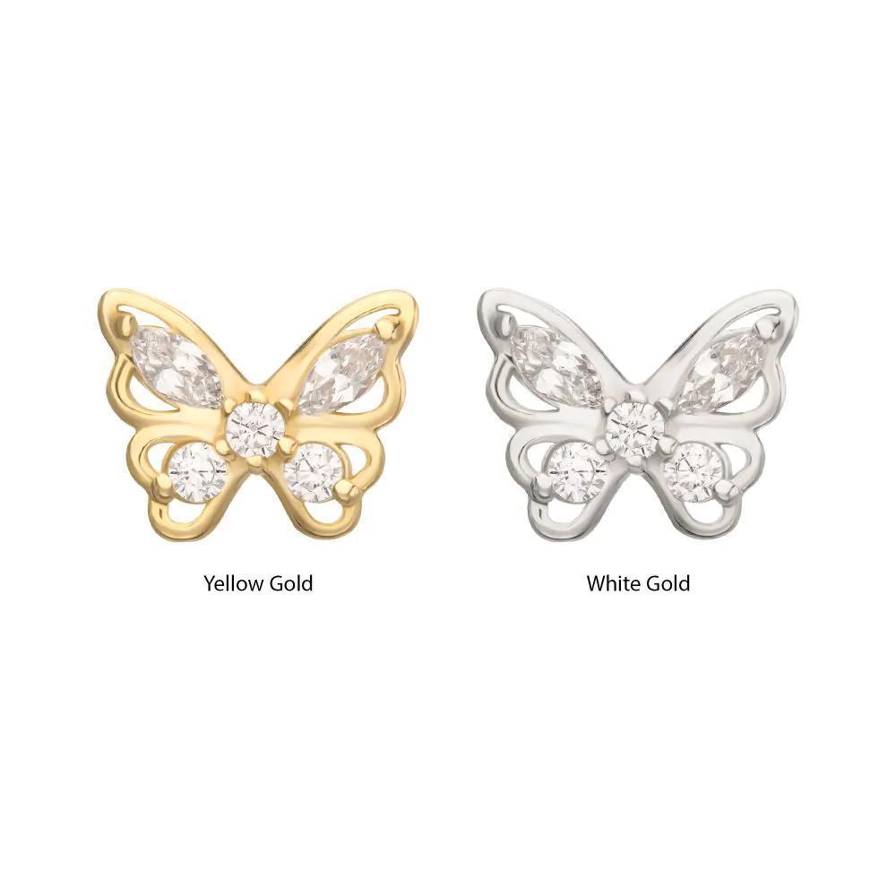 Invictus | 14k gold | 3D Butterfly Round & Marquise Gem Top | Clear CZ