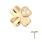 Invictus | 14k gold | 3D Clover Top with Triple CZ Gem | Clear CZ
