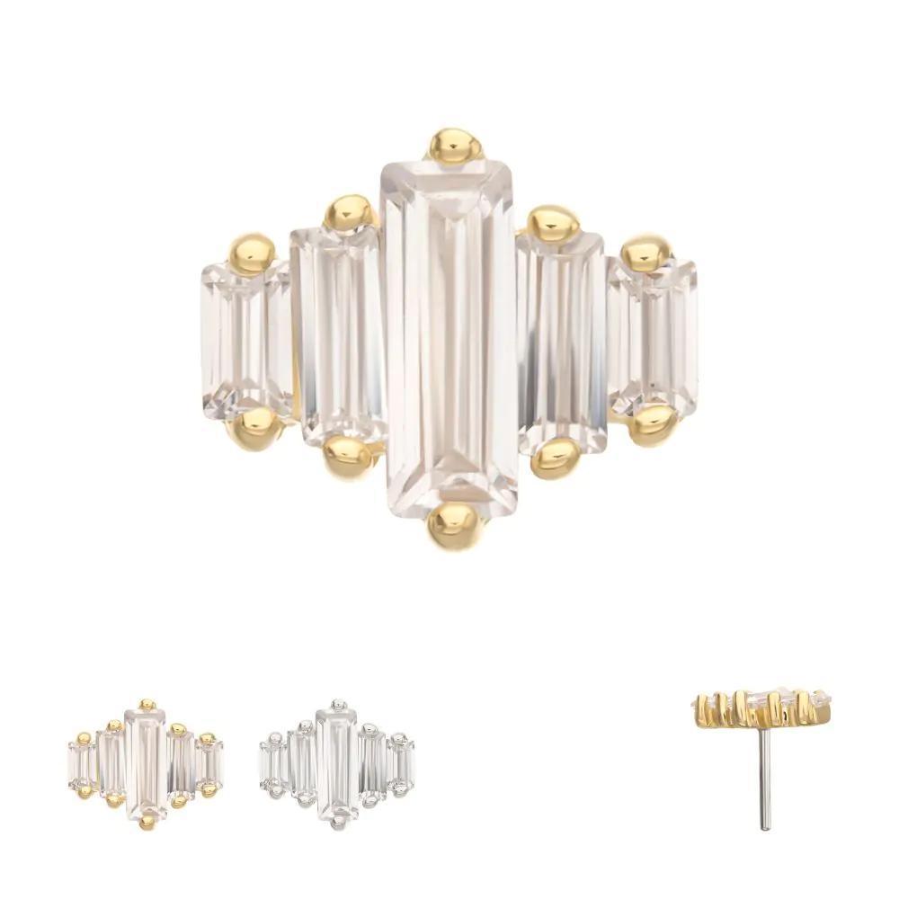 Invictus | 14k gold | 3D Geometric Baguette Gem Top | Clear CZ