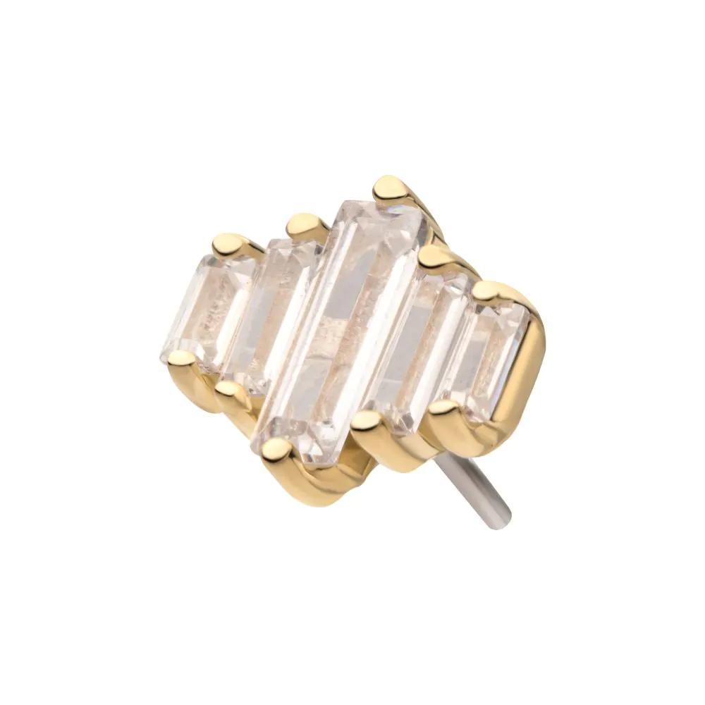 Invictus | 14k gold | 3D Geometric Baguette Gem Top | Clear CZ