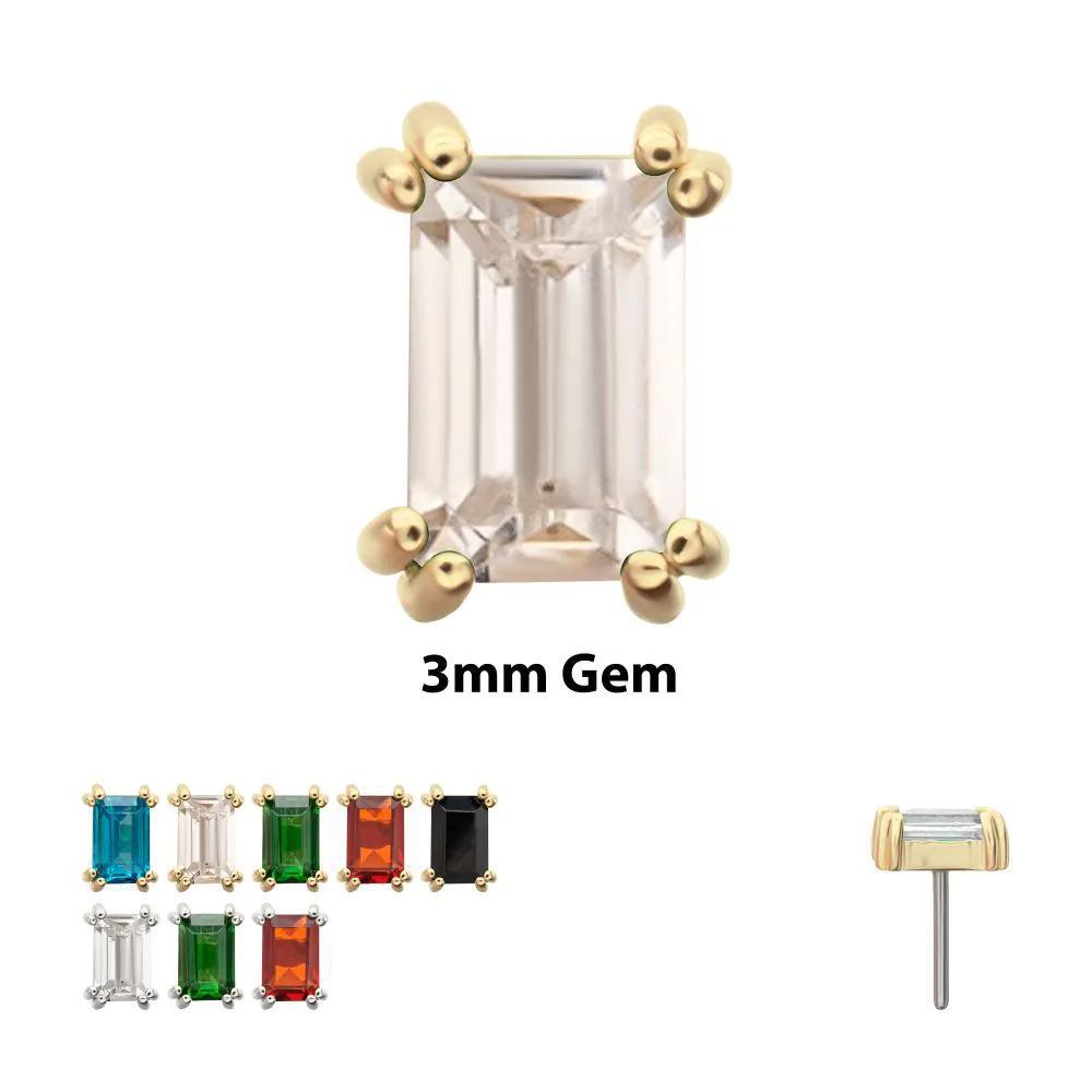 Invictus | 14k gold | 3mm Emerald Cut Prong Set Gem Top