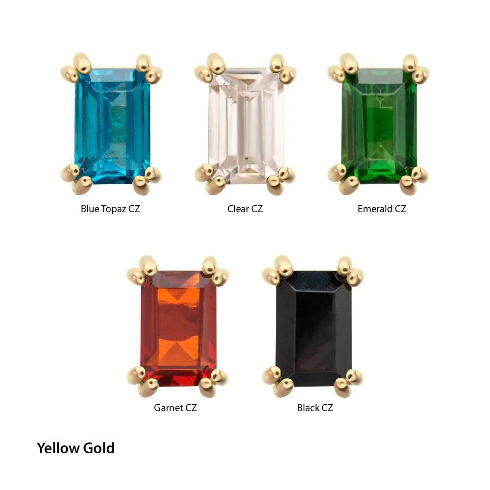 Invictus | 14k gold | 3mm Emerald Cut Prong Set Gem Top
