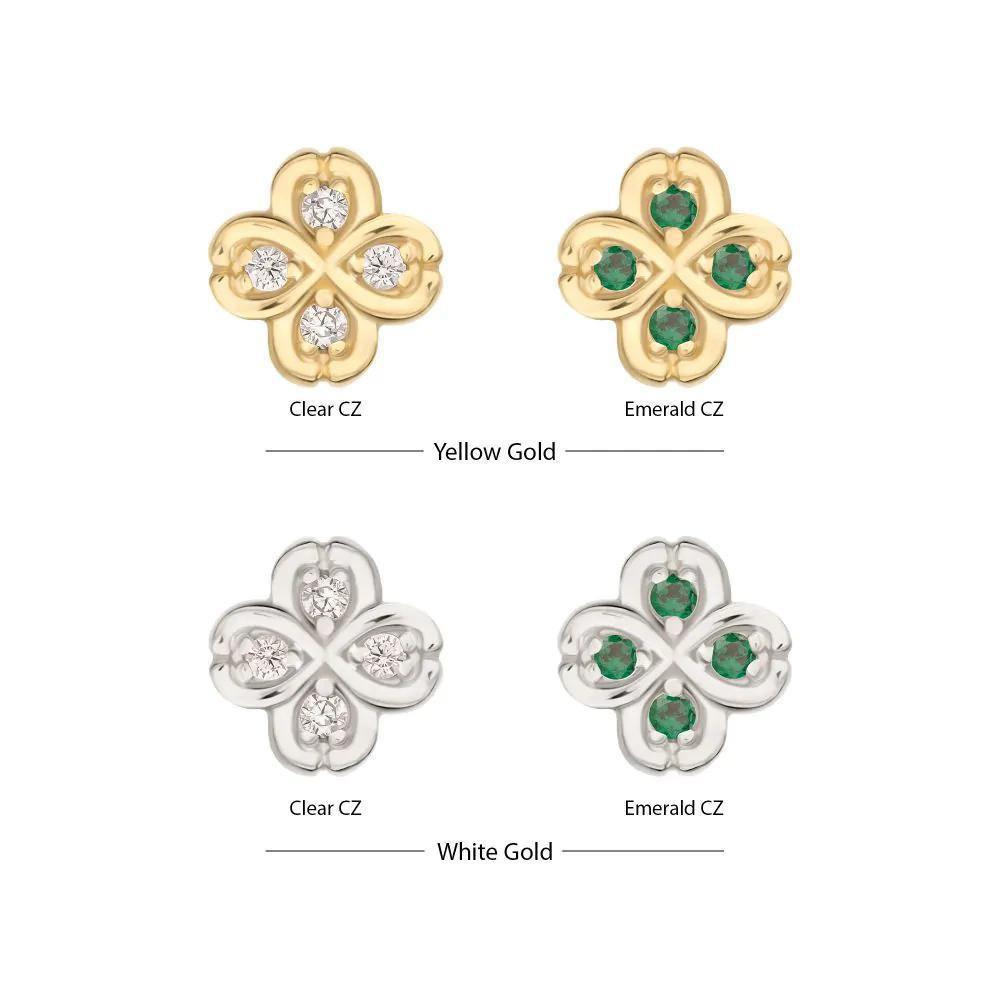 Invictus | 14k gold | 4 Leaf Clover with Prong Gem Accents Top | Cubic Zirconia