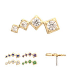 Invictus | 14k gold | 4-Cluster Staggered Square Shape Top with Prong Set Gem | Cubic Zirconia