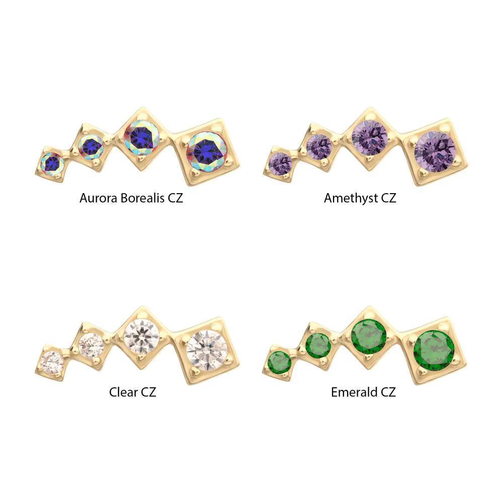 Invictus | 14k gold | 4-Cluster Staggered Square Shape Top with Prong Set Gem | Cubic Zirconia