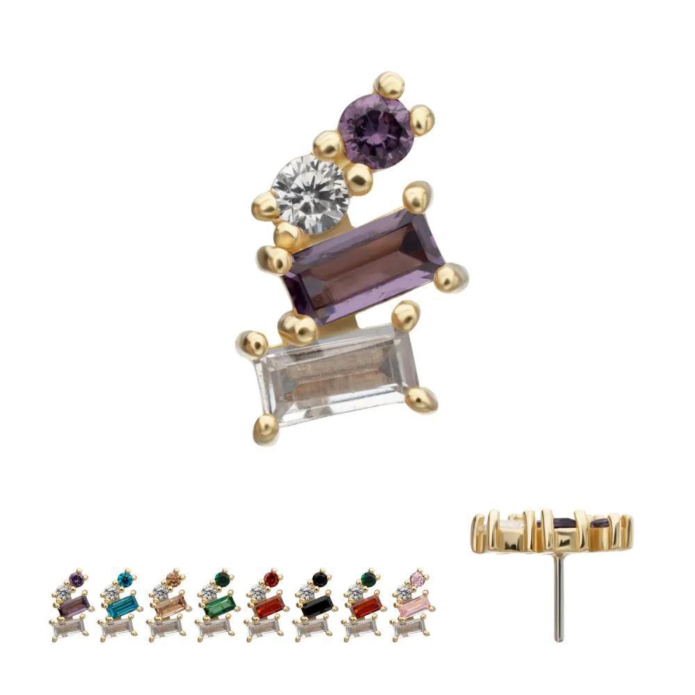 Invictus | 14k gold | 4-Staggered Baguette Cluster Prong Set Multi-Gem Top