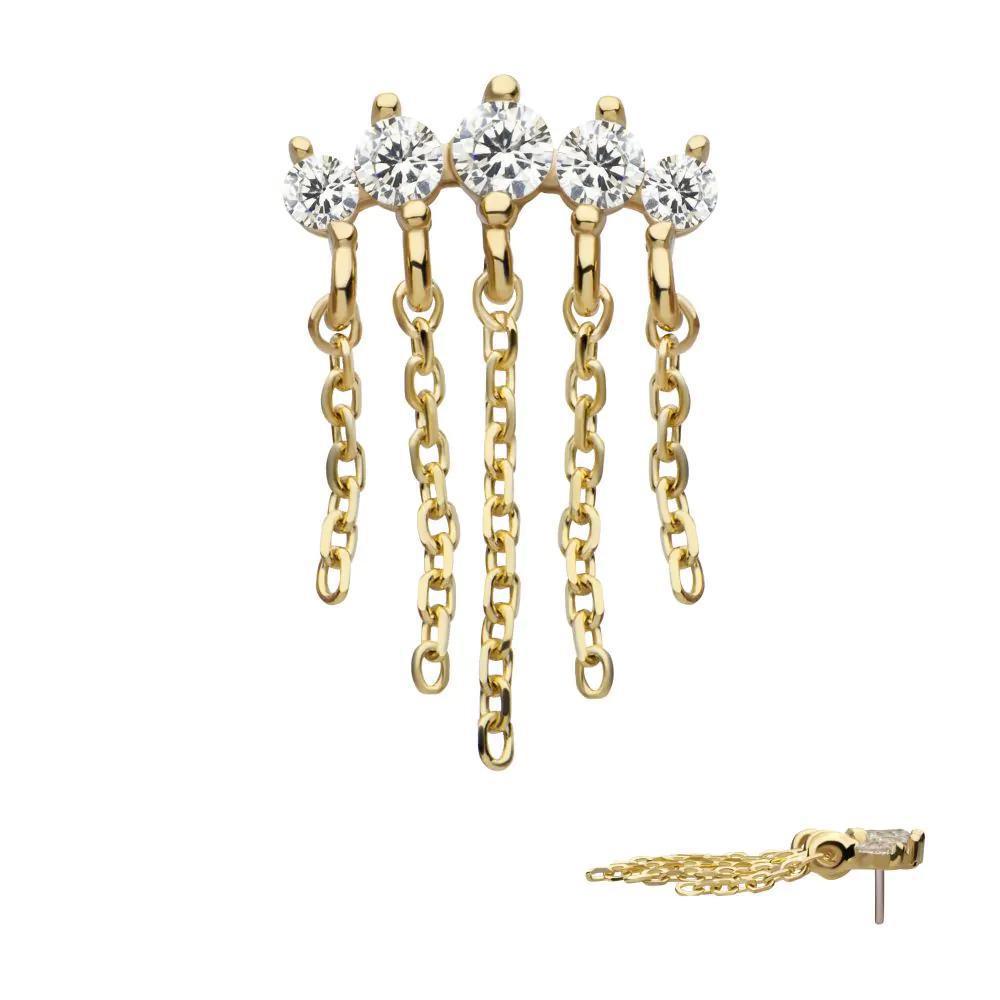 Invictus | 14k gold | 5 Prong Set Curved Bar with Chains | CZ