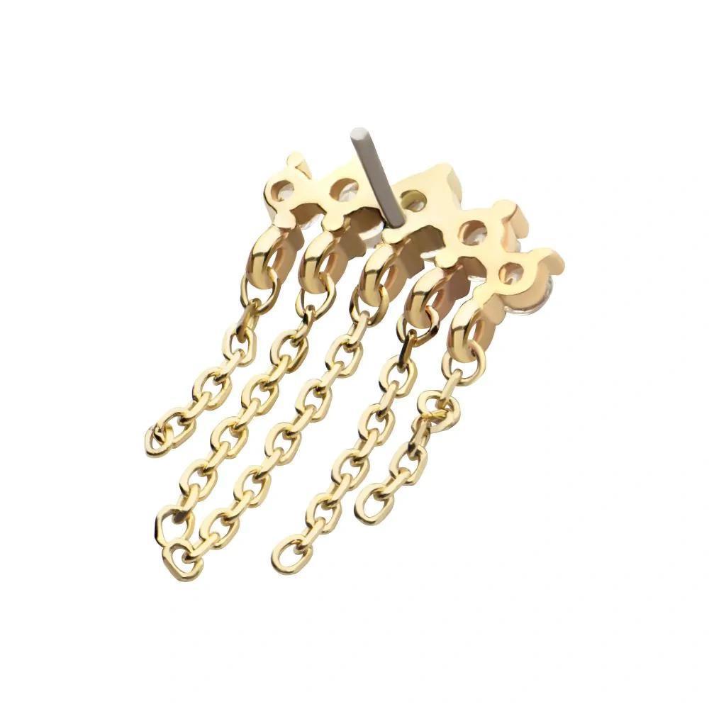 Invictus | 14k gold | 5 Prong Set Curved Bar with Chains | CZ