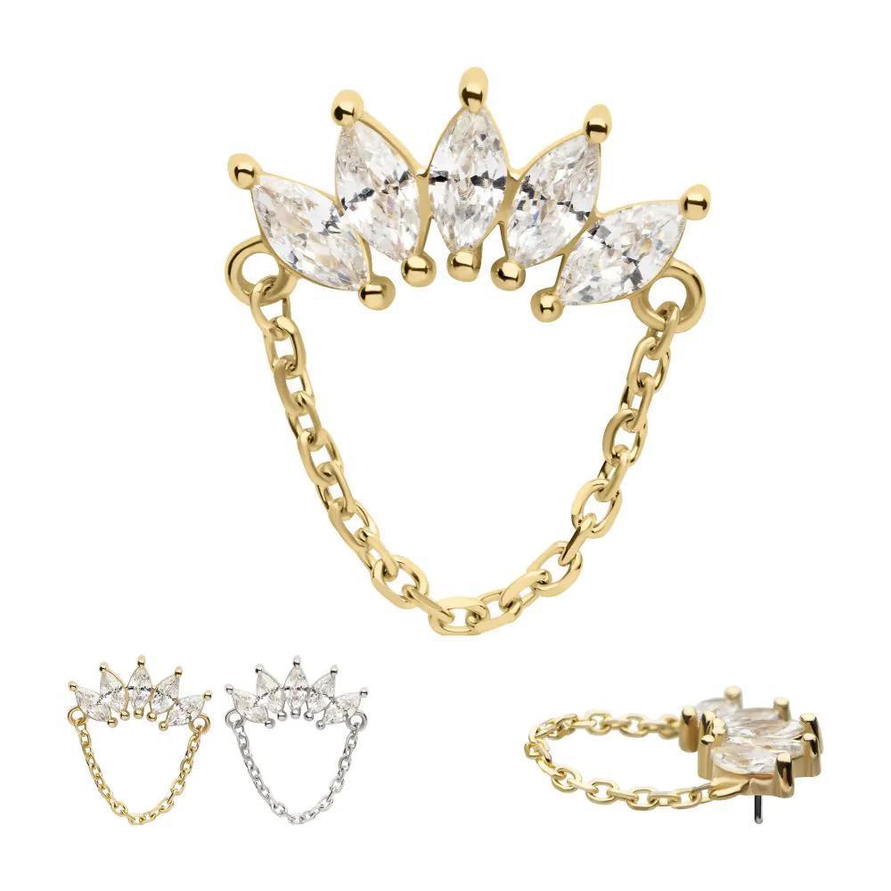 Invictus | 14k gold | 5-cluster Marquise Fan with Dangling Chain | CZ