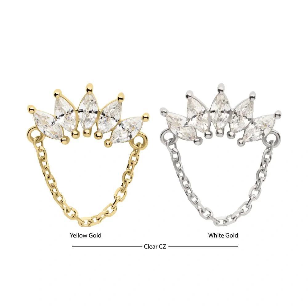 Invictus | 14k gold | 5-cluster Marquise Fan with Dangling Chain | CZ