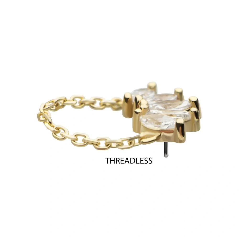 Invictus | 14k gold | 5-cluster Marquise Fan with Dangling Chain | CZ