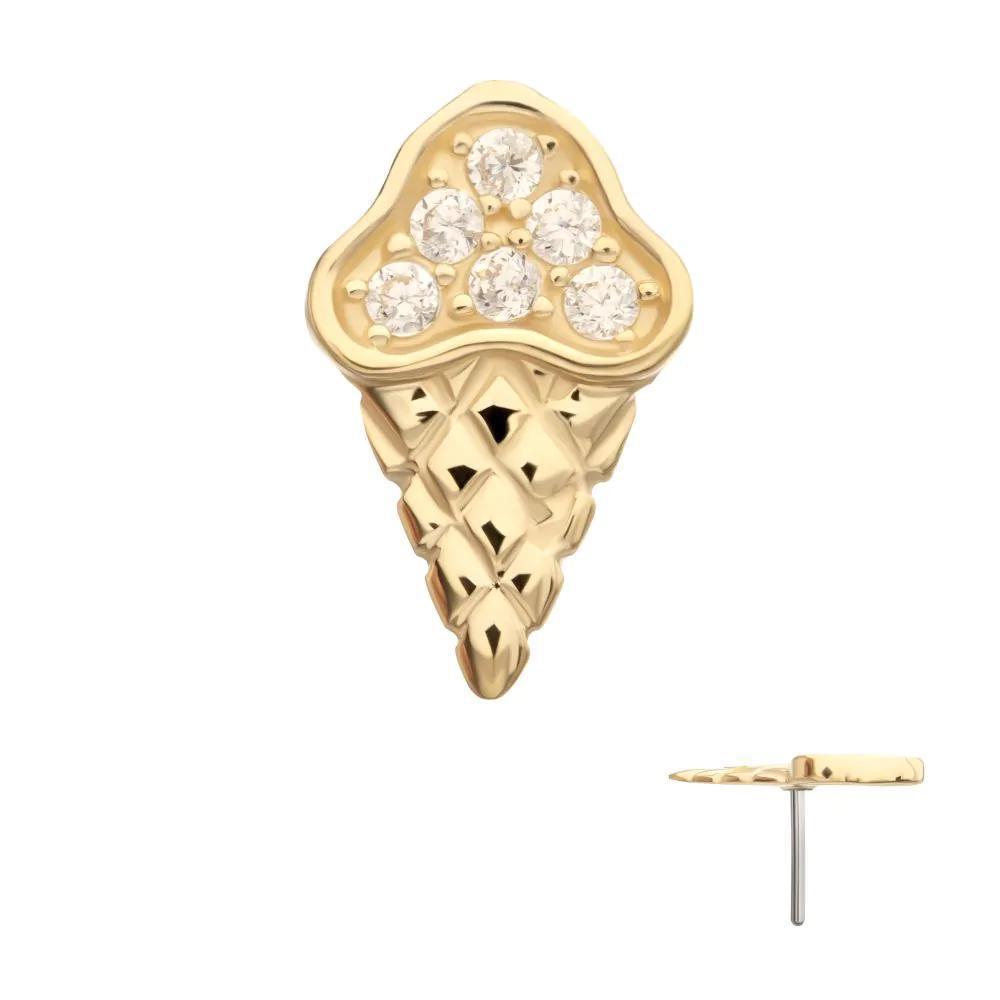 Invictus | 14k gold | 6 Pave Set Gem Ice Cream Top | Clear CZ