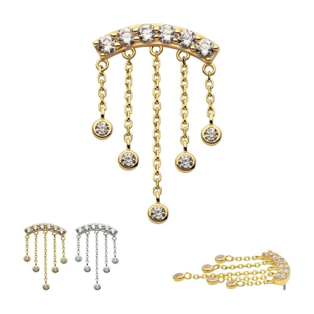 Invictus | 14k gold | 6-cluster Curved Bar with Dangle | CZ