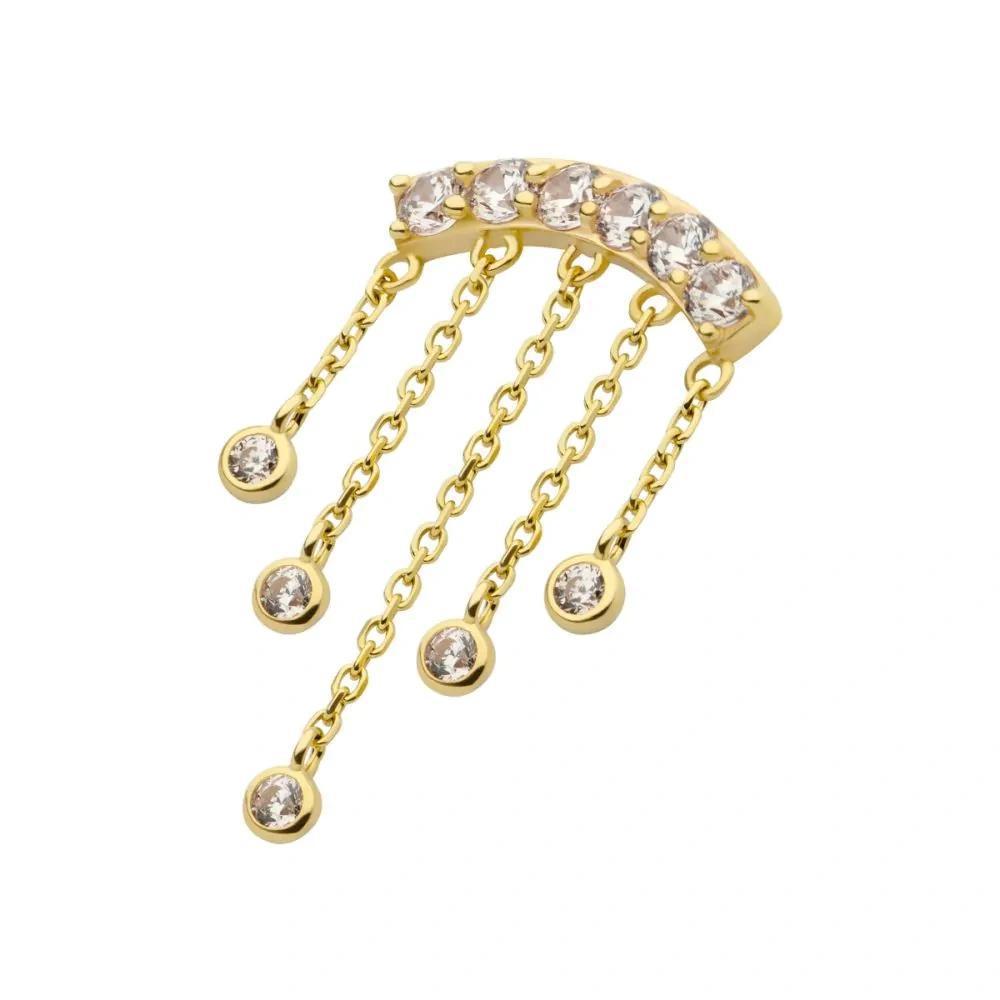 Invictus | 14k gold | 6-cluster Curved Bar with Dangle | CZ