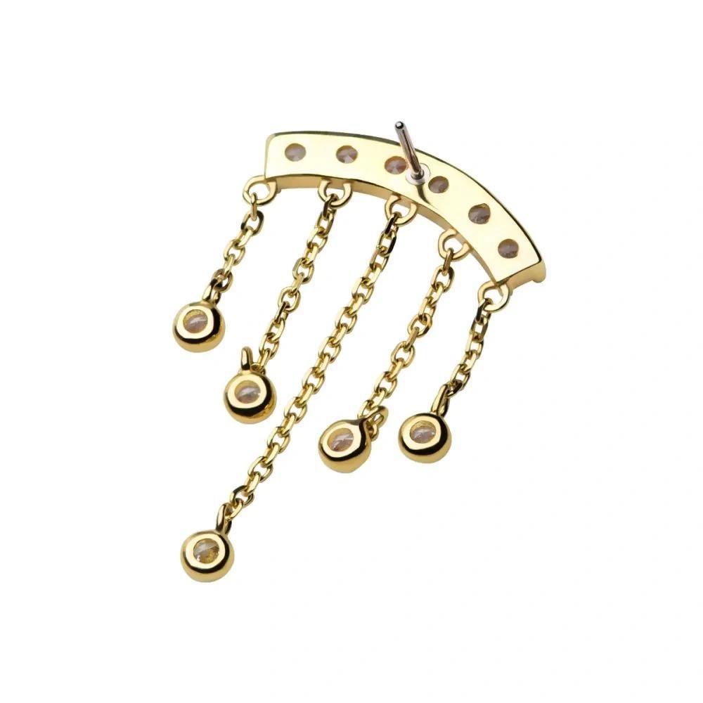 Invictus | 14k gold | 6-cluster Curved Bar with Dangle | CZ