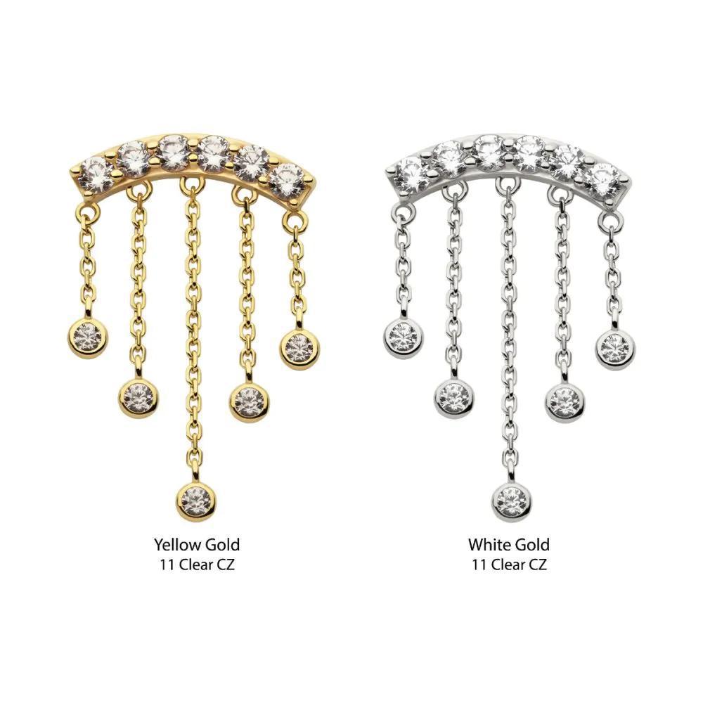 Invictus | 14k gold | 6-cluster Curved Bar with Dangle | CZ