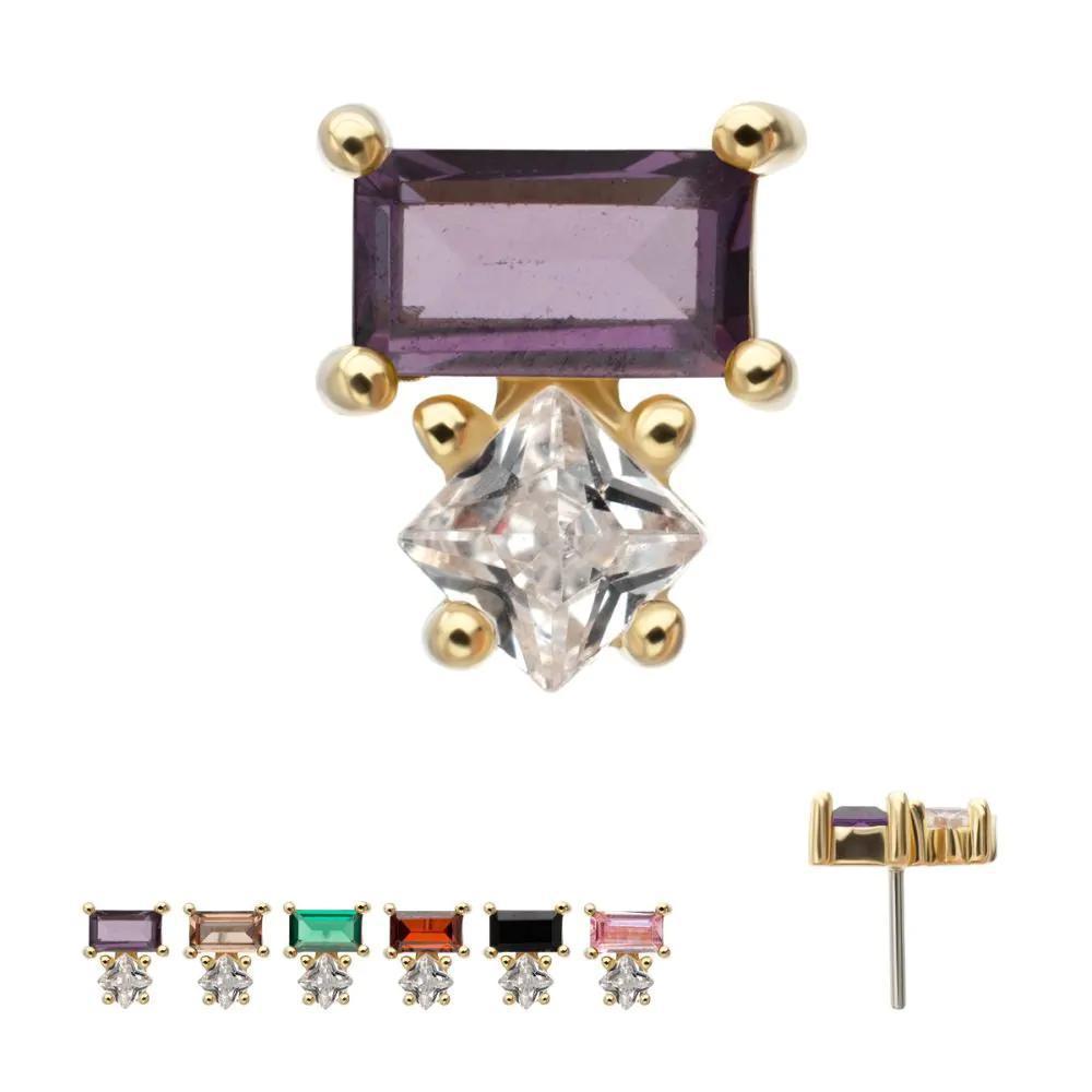 Invictus | 14k gold | Baguette & Square Prong Set Multi-Gem Top