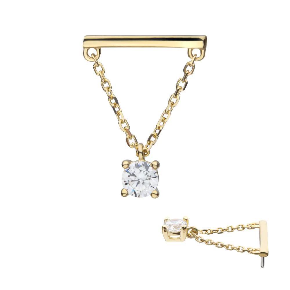 Invictus | 14k gold | Bar with Chain | CZ
