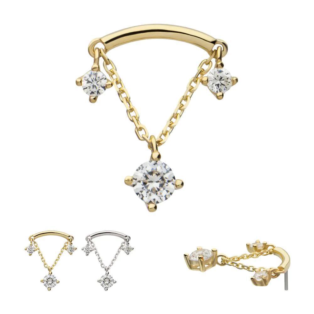 Invictus | 14k gold | Bar with Prong Set Dangle | CZ