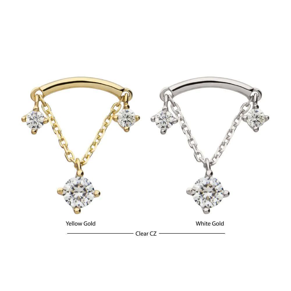 Invictus | 14k gold | Bar with Prong Set Dangle | CZ