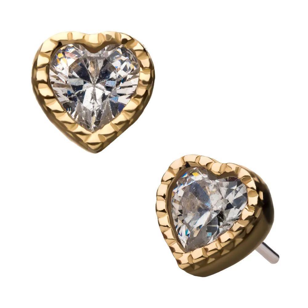 Invictus | 14k gold | Beaded Heart with Gem | CZ