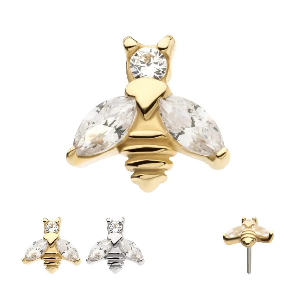 Invictus | 14k gold | Bee with Gem Wings | Clear CZ