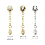 Invictus | 14k gold | Bezel Set Dangle with Marquise Drop | Clear CZ + Synthetic Opal
