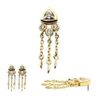Invictus | 14k gold | Bezel Set Round + Trillion w/ Triple Dangle Chain | CZ + Synthetic Opal