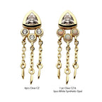 Invictus | 14k gold | Bezel Set Round + Trillion w/ Triple Dangle Chain | CZ + Synthetic Opal