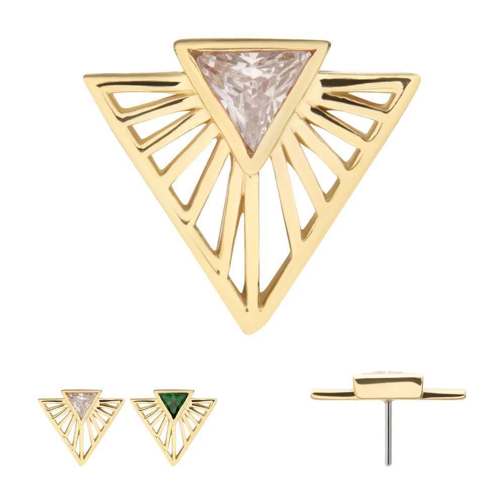 Invictus | 14k gold | Bezel Set Triangle CZ Gem on a Radiant Triangle Shape Top | Cubic Zirconia
