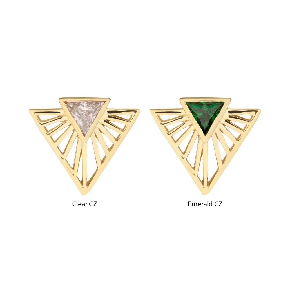 Invictus | 14k gold | Bezel Set Triangle CZ Gem on a Radiant Triangle Shape Top | Cubic Zirconia