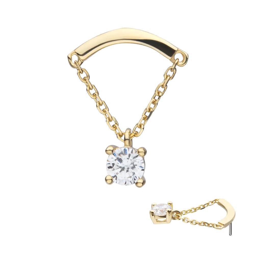 Invictus | 14k gold | Curved Bar with Prong Set Dangle | CZ