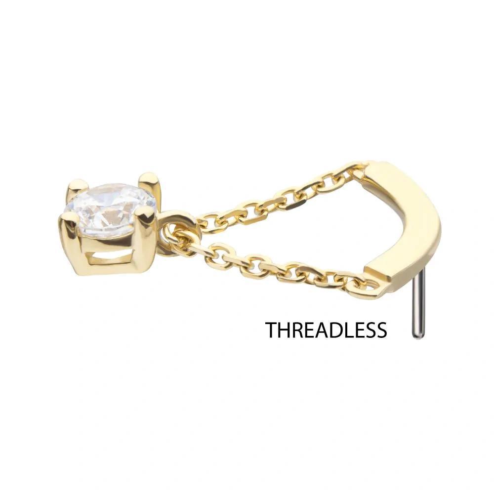 Invictus | 14k gold | Curved Bar with Prong Set Dangle | CZ
