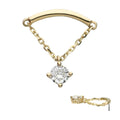 Invictus | 14k gold | Curved Bar with Single Prong Set Dangle | CZ